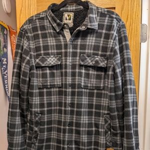 Voyager men's Polar Fleece Sherpa Lined Shirt Jacket Plaid Sz Large Drk Charcoal